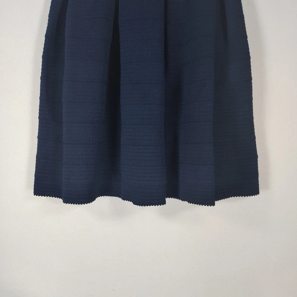 New York & Company 7th Avenue Navy Blue Textured Pleated A-Line Skirt Medium